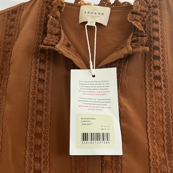 NWT Sezane Anna Blouse Caramel Silk sz36 - Picture 4 of 5